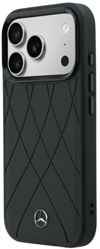 Dėklas Mercedes Leather Crossed Lines MagSafe skirtas iPhone 18 Pro /17 Pro juodas
