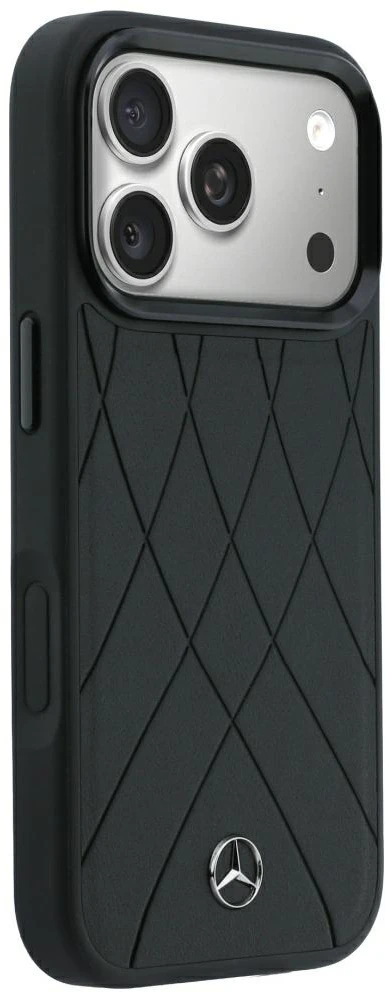 Dėklas Mercedes Leather Crossed Lines MagSafe skirtas iPhone 18 Pro /17 Pro juodas