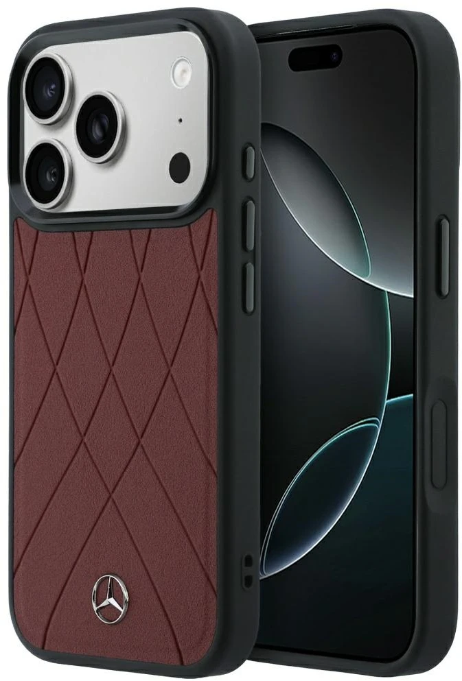 Dėklas Mercedes Leather Crossed Lines MagSafe skirtas iPhone 18 Pro / 17 Pro burgundy