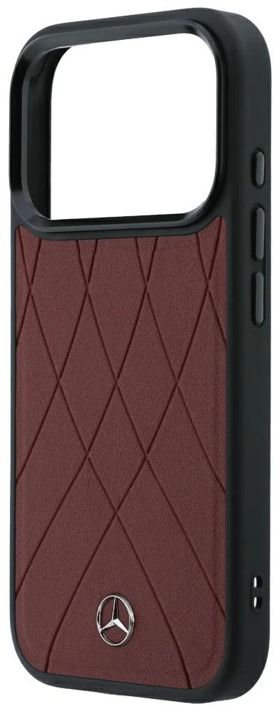 Dėklas Mercedes Leather Crossed Lines MagSafe skirtas iPhone 18 Pro Max / 17 Pro Max burgundy
