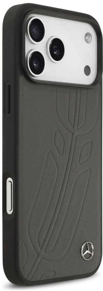 Dėklas Mercedes Leather Large Laurel Leave MagSafe Apple iPhone 17 Pro Max antracito
