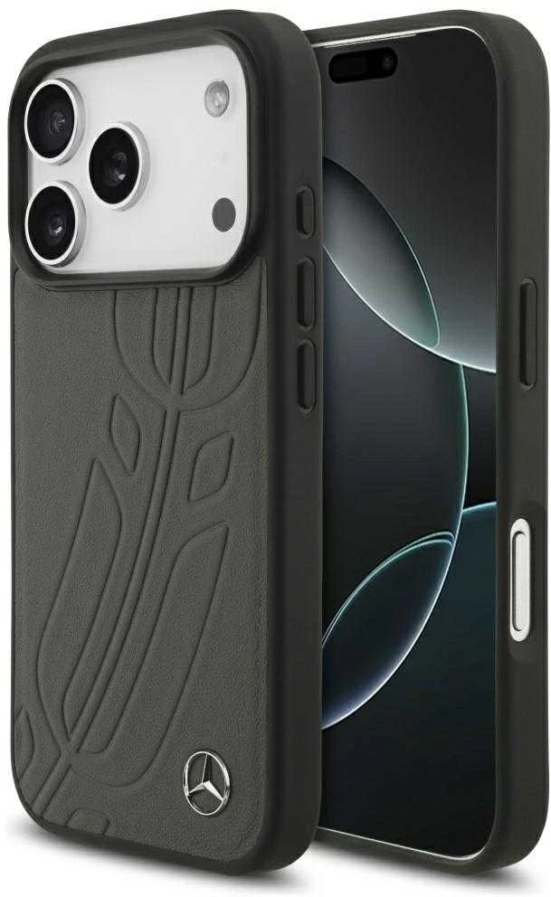 Dėklas Aprašymas „Mercedes Leather Large Laurel Leave MagSafe Apple iPhone 17 Pro Anthracite“