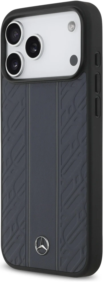 Dėklas Mercedes Leather Laurel Leaves Stripes MagSafe Apple iPhone 17 Pro Max mėlynas