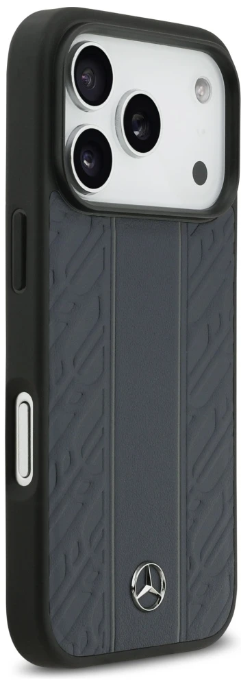 Dėklas Mercedes Leather Laurel Leaves Stripes MagSafe Apple iPhone 17 Pro mėlynas