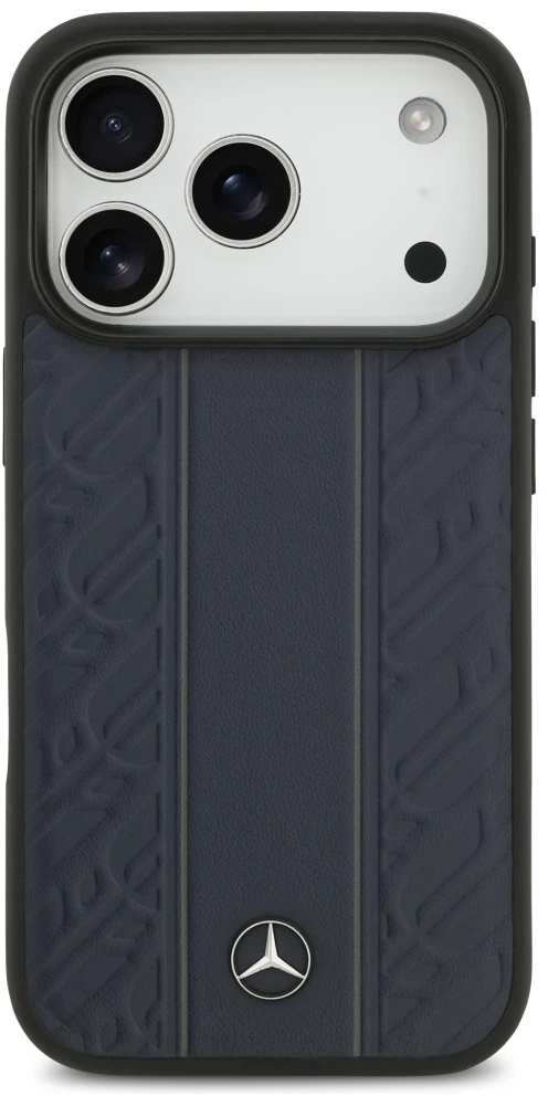 Dėklas Mercedes Leather Laurel Leaves Stripes MagSafe Apple iPhone 17 Pro mėlynas