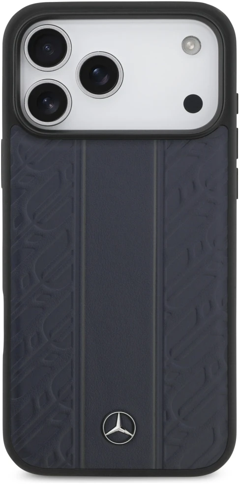 Dėklas Mercedes Leather Laurel Leaves Stripes MagSafe Apple iPhone 17 Pro Max mėlynas