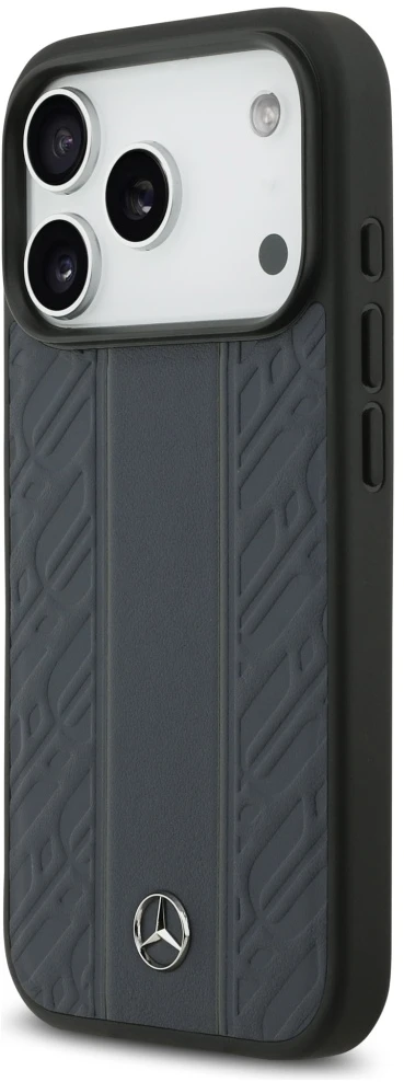Dėklas Mercedes Leather Laurel Leaves Stripes MagSafe Apple iPhone 17 Pro mėlynas