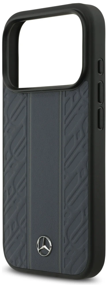 Dėklas Mercedes Leather Laurel Leaves Stripes MagSafe Apple iPhone 17 Pro mėlynas