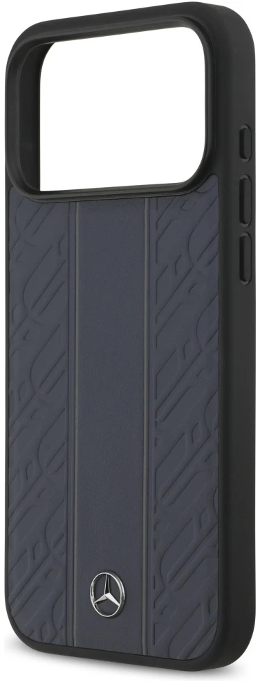 Dėklas Mercedes Leather Laurel Leaves Stripes MagSafe Apple iPhone 17 Pro Max mėlynas