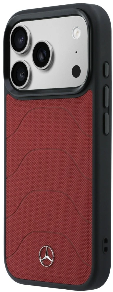 Dėklas Mercedes Leather Mesh with Bow Line MagSafe iPhone 17 Pro raudonas