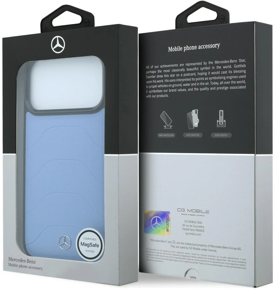 Dėklas Mercedes Leather Mesh with Bow Line MagSafe Case for iPhone 18 Pro Max / 17 Pro Max - Mėlyna