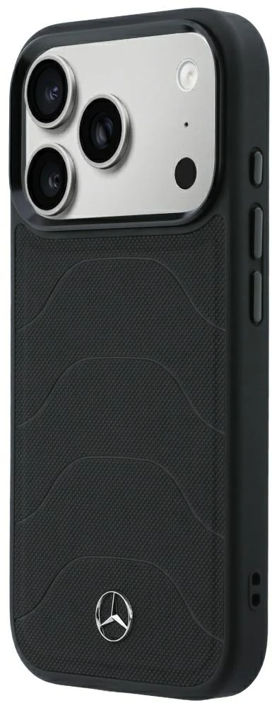 Dėklas Mercedes Leather Mesh with Bow Line MagSafe Case for iPhone 18 Pro Max / 17 Pro Max - Juodas
