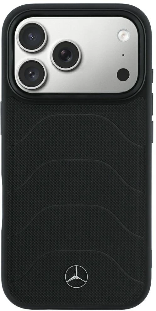 Dėklas Mercedes Leather Mesh with Bow Line MagSafe Case for iPhone 18 Pro Max / 17 Pro Max - Juodas