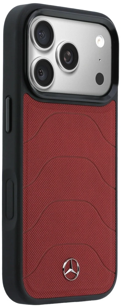 Dėklas Mercedes Leather Mesh with Bow Line MagSafe iPhone 17 Pro raudonas
