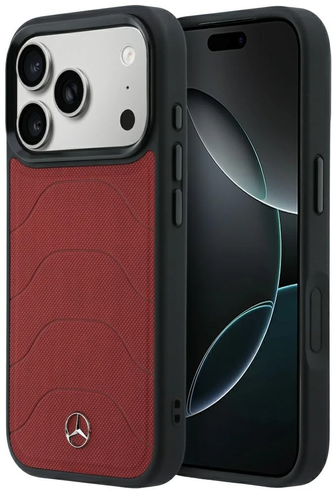 Dėklas Mercedes Leather Mesh with Bow Line MagSafe Case for iPhone 18 Pro Max / 17 Pro Max - Burgundy
