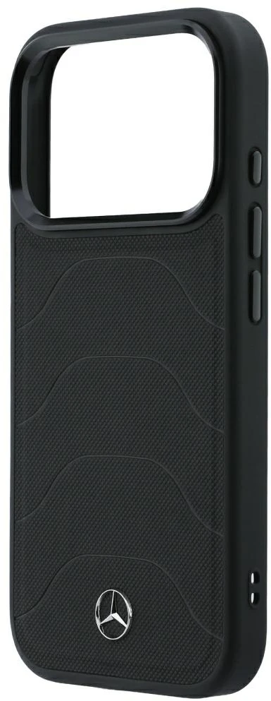 Dėklas Mercedes Leather Mesh with Bow Line MagSafe Case for iPhone 18 Pro Max / 17 Pro Max - Juodas