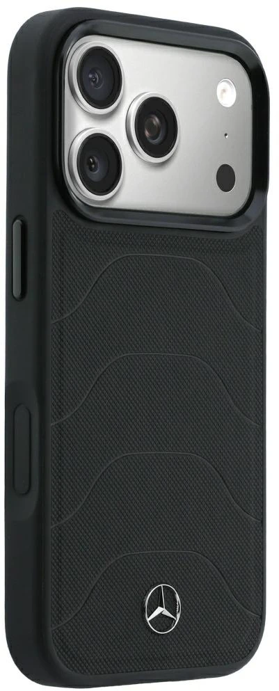 Dėklas Mercedes Leather Mesh with Bow Line MagSafe Case for iPhone 18 Pro Max / 17 Pro Max - Juodas