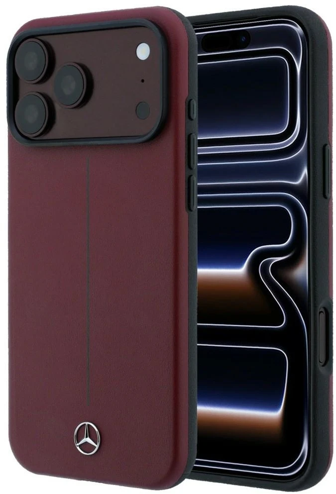 Dėklas Mercedes Leather Semi Wrap Iconic Line MagSafe Case for iPhone 18 Pro / 17 Pro - Burgundy