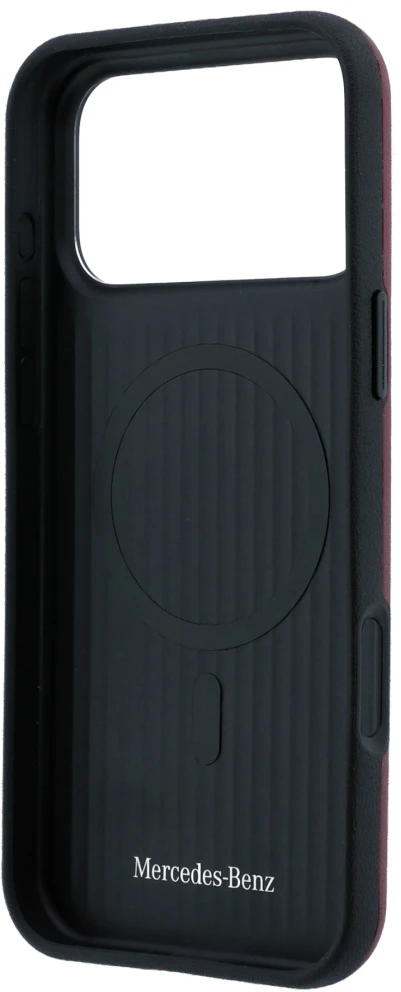 Dėklas Mercedes Leather Semi Wrap Iconic Line MagSafe case for iPhone 18 Pro Max / 17 Pro Max - burgundy