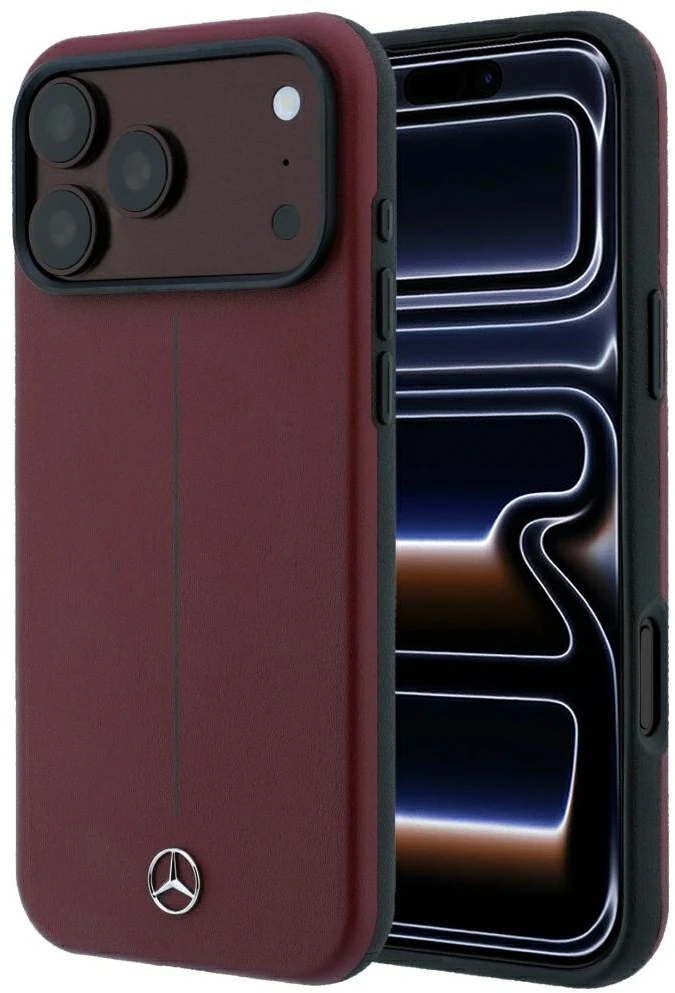 Dėklas Mercedes Leather Semi Wrap Iconic Line MagSafe case for iPhone 18 Pro Max / 17 Pro Max - burgundy
