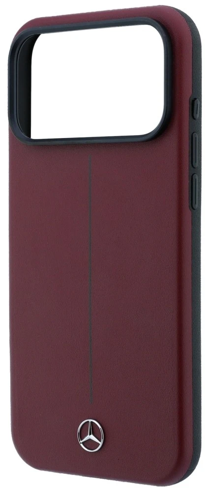 Dėklas Mercedes Leather Semi Wrap Iconic Line MagSafe Case for iPhone 18 Pro / 17 Pro - Burgundy