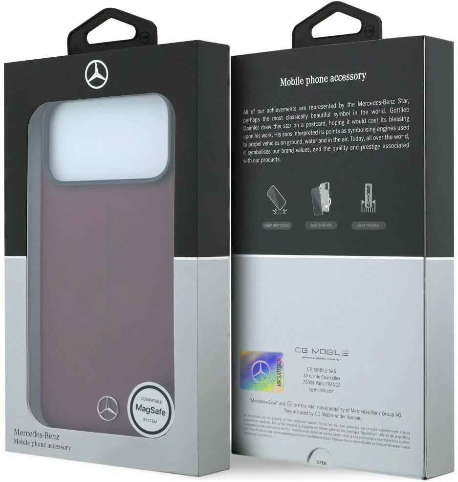Dėklas Mercedes Leather Semi Wrap Iconic Line MagSafe Case for iPhone 18 Pro / 17 Pro - Burgundy