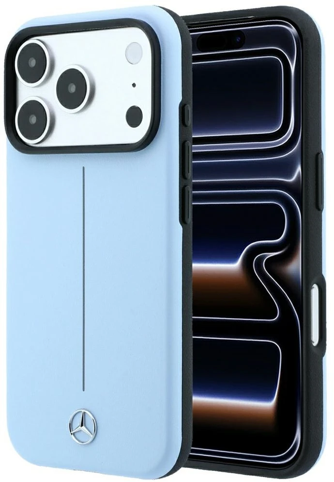 Dėklas Mercedes Leather Semi Wrap Iconic Line MagSafe Case for iPhone 18 Pro / 17 Pro – Mėlyna
