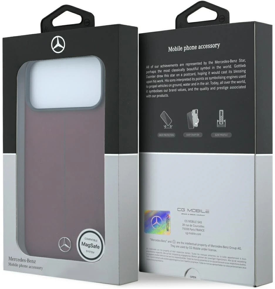 Dėklas Mercedes Leather Semi Wrap Iconic Line MagSafe case for iPhone 18 Pro Max / 17 Pro Max - burgundy