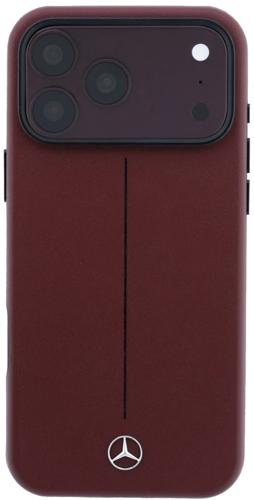 Dėklas Mercedes Leather Semi Wrap Iconic Line MagSafe case for iPhone 18 Pro Max / 17 Pro Max - burgundy
