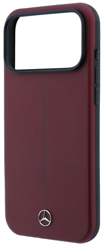Dėklas Mercedes Leather Semi Wrap Iconic Line MagSafe case for iPhone 18 Pro Max / 17 Pro Max - burgundy