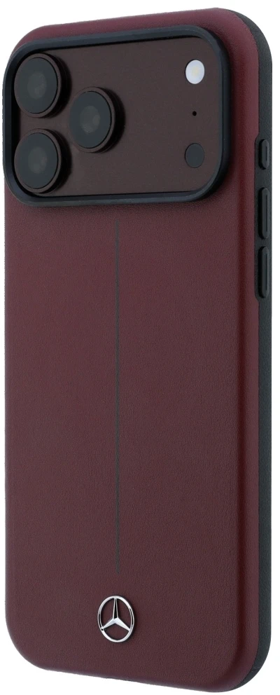 Dėklas Mercedes Leather Semi Wrap Iconic Line MagSafe case for iPhone 18 Pro Max / 17 Pro Max - burgundy