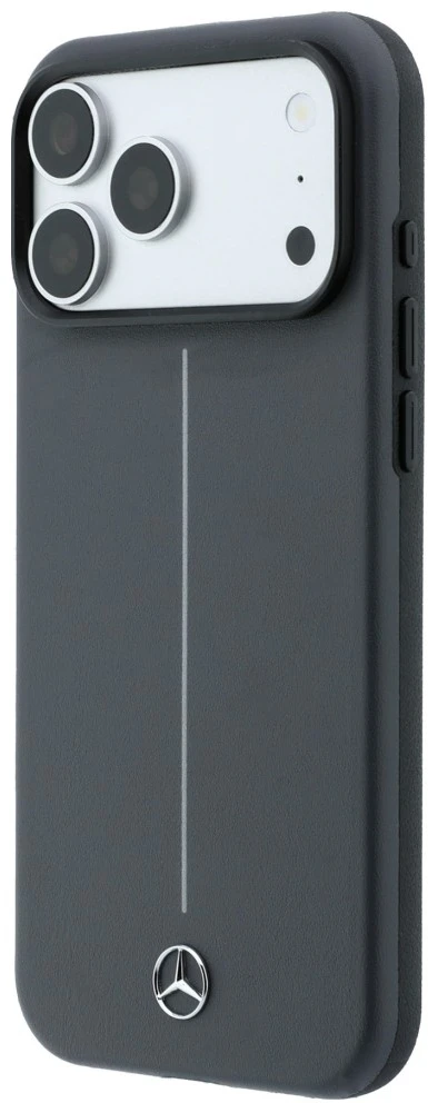 Dėklas Mercedes Leather Semi Wrap with Iconic Line MagSafe Case for iPhone 18 Pro Max / 17 Pro Max - Dark Gray