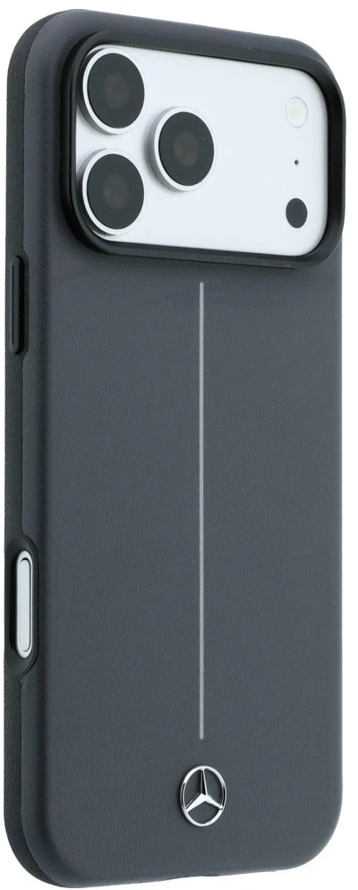 Dėklas Mercedes Leather Semi Wrap with Iconic Line MagSafe Case for iPhone 18 Pro / 17 Pro - Dark Gray