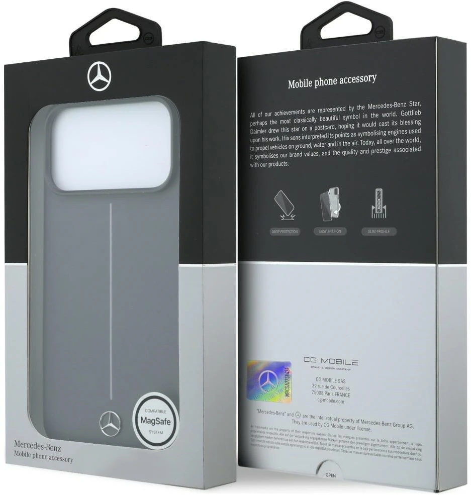 Dėklas Mercedes Leather Semi Wrap with Iconic Line MagSafe Case for iPhone 18 Pro Max / 17 Pro Max - Dark Gray