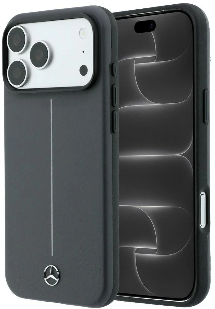 Dėklas Mercedes Leather Semi Wrap with Iconic Line MagSafe Case for iPhone 18 Pro / 17 Pro - Dark Gray