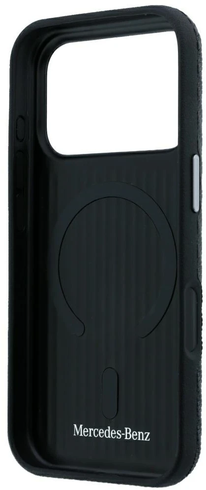 Dėklas Mercedes Leather Semi Wrap Wood Effect MagSafe skirtas iPhone 18 Pro / 17 Pro juodas
