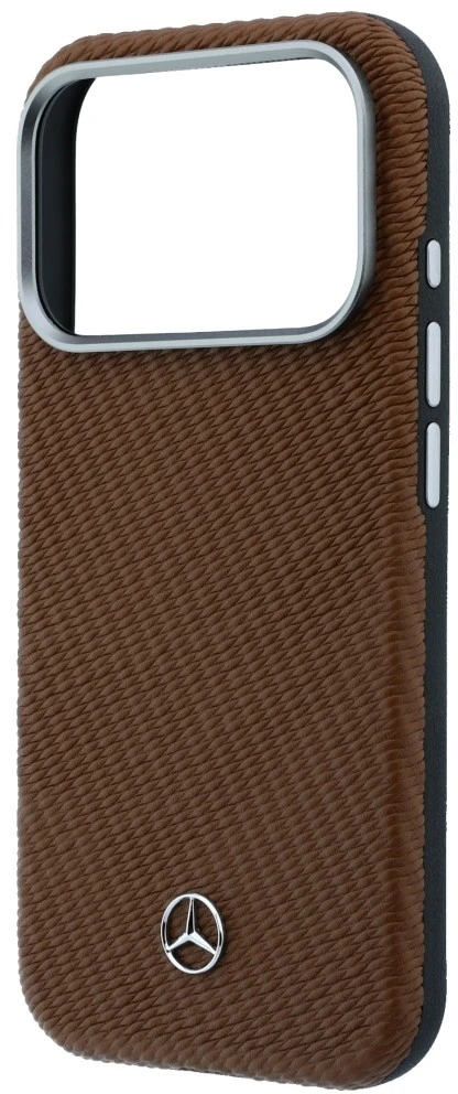 Dėklas Mercedes Leather Semi Wrap Wood Effect MagSafe Case for iPhone 18 Pro / 17 Pro - Brown