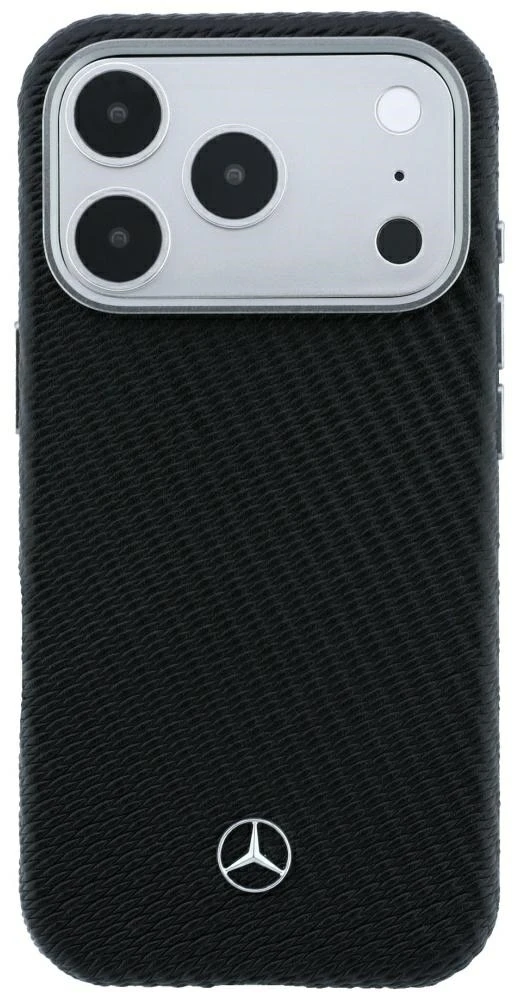 Dėklas Mercedes Leather Semi Wrap Wood Effect MagSafe skirtas iPhone 18 Pro / 17 Pro juodas