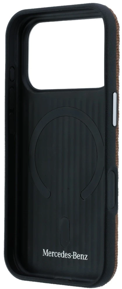 Mercedes odinis pusiau apgaubiantis dėklas su medienos efektu ir MagSafe iPhone 18 Pro Max / 17 Pro Max - Rudas