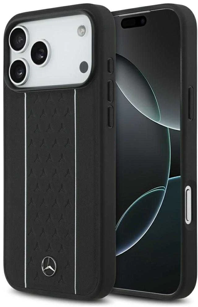 Mercedes Leather Star Pattern Stripes MagSafe dėklas skirtas Apple iPhone 17 Pro Max juodos spalvos