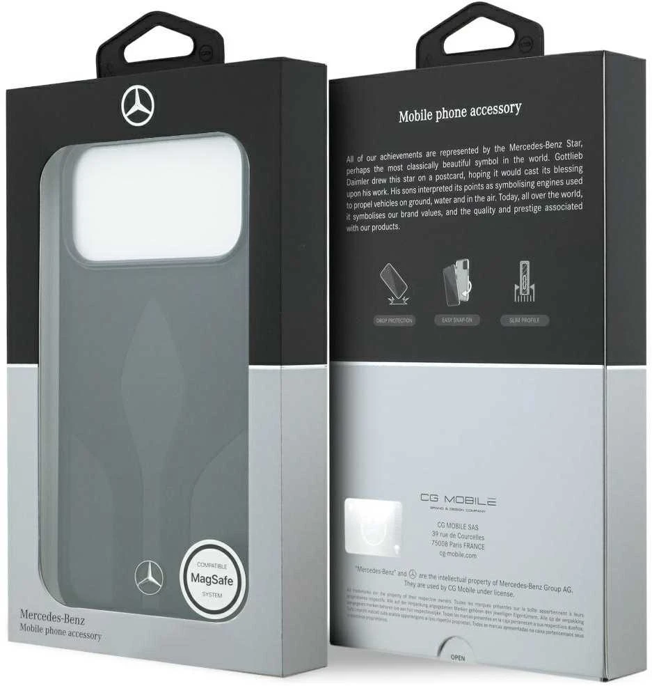Dėklas Mercedes Leather The Move MagSafe skirtas Apple iPhone 17 Pro Max juodos spalvos