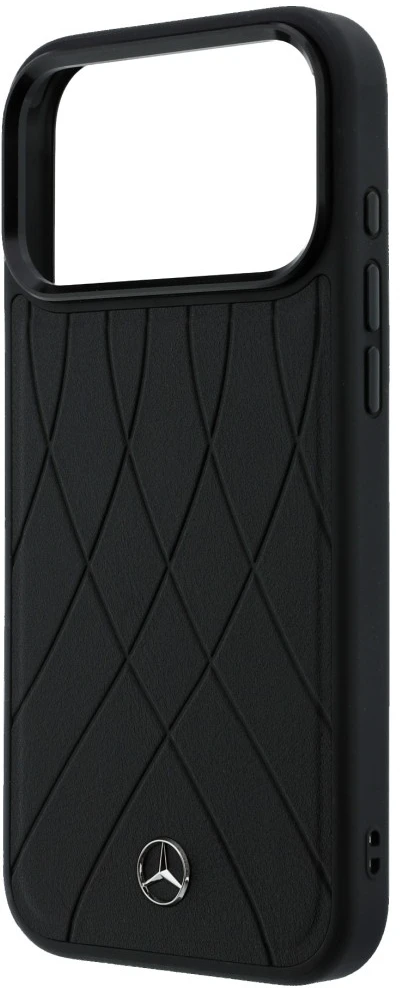 Dėklas Mercedes Leather with Crossed Lines MagSafe iPhone 17 Pro juodos spalvos