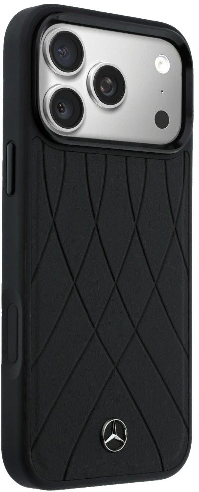 Dėklas Mercedes Leather with Crossed Lines MagSafe iPhone 17 Pro juodos spalvos