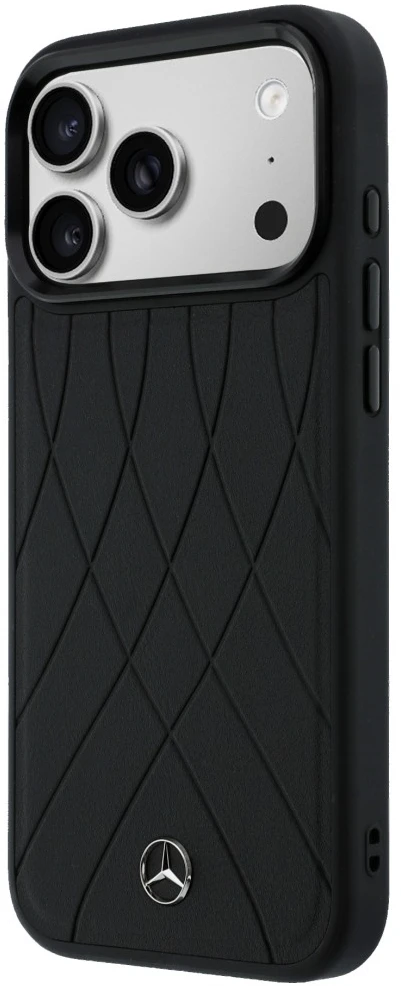 Dėklas Mercedes Leather with Crossed Lines MagSafe iPhone 17 Pro juodos spalvos