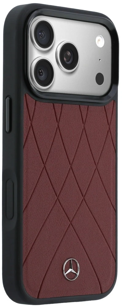 Dėklas Mercedes Leather with Crossed Lines MagSafe iPhone 17 Pro Max raudonas
