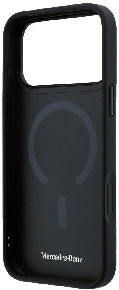 Dėklas Mercedes Leather with Crossed Lines MagSafe iPhone 17 Pro juodos spalvos