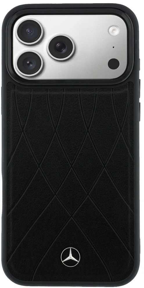 Dėklas Mercedes Leather with Crossed Lines MagSafe iPhone 17 Pro juodos spalvos
