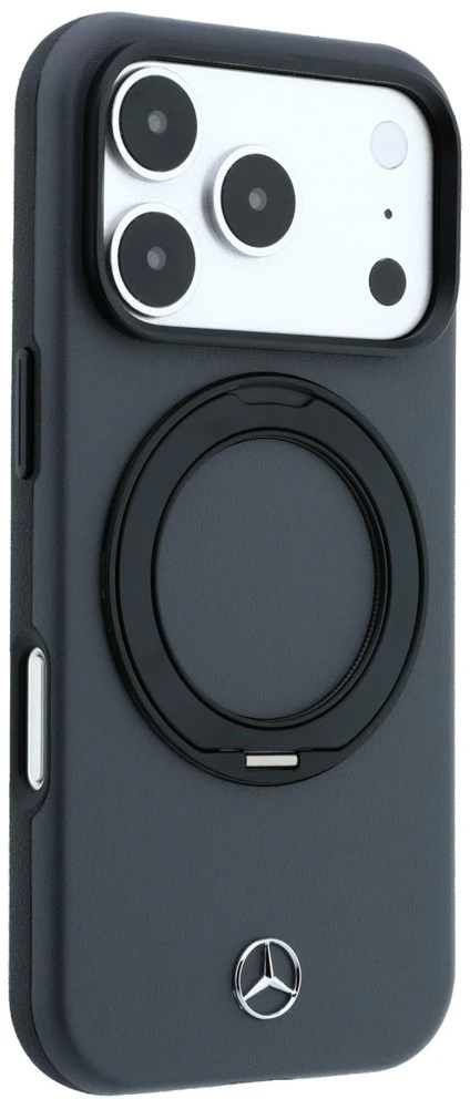 Dėklas Mercedes Leather with Ring Stand MagSafe Case for iPhone 18 Pro Max / 17 Pro Max - Dark Gray