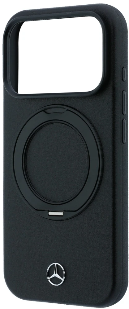 Dėklas Mercedes Leather with Ring Stand MagSafe Case, skirta iPhone 18 Pro Max / 17 Pro Max / 17 Pro Max – Juoda