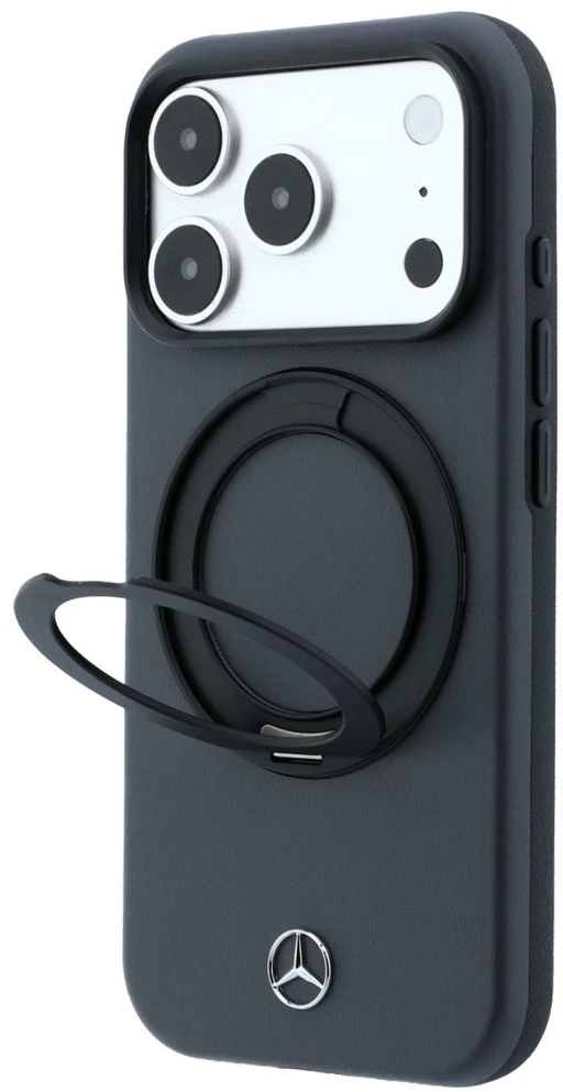 Dėklas Mercedes Leather with Ring Stand MagSafe Case for iPhone 18 Pro Max / 17 Pro Max - Dark Gray